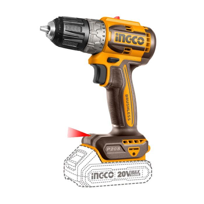 INGCO BRUSHLESS CORDLESSDRILL 20V PLASTIC CHUCK 0.8-10MM